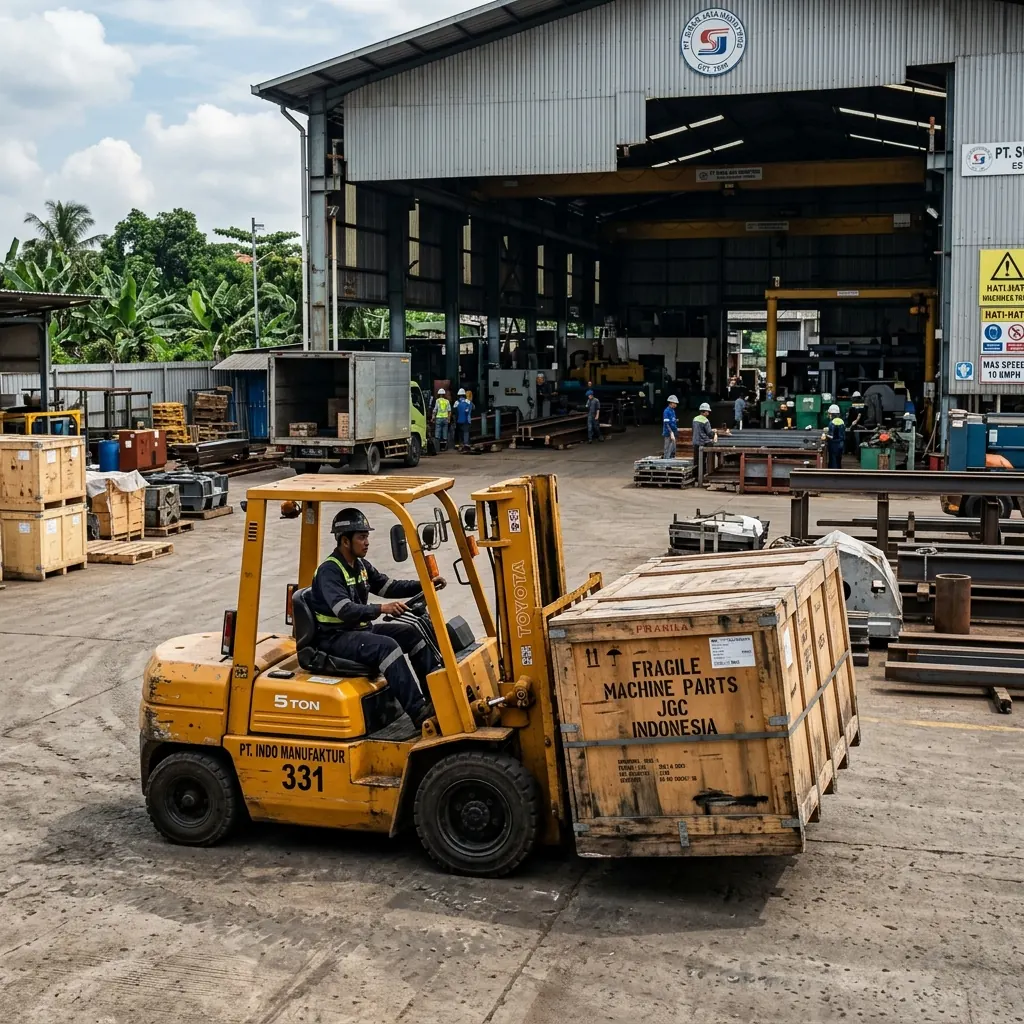 Jasa sewa forklift 5 ton memindahkan material industri berat di kawasan Padalarang